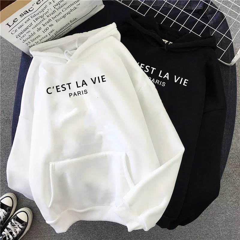 Parisdivarious Sweater Hoodie Jemper Cest  La Vie Bahan Fleece Size S - XXL (Pria &amp; Wanita)