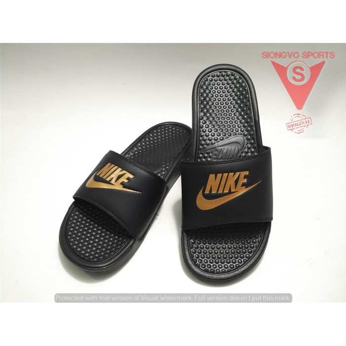 nike benassi slides black and gold