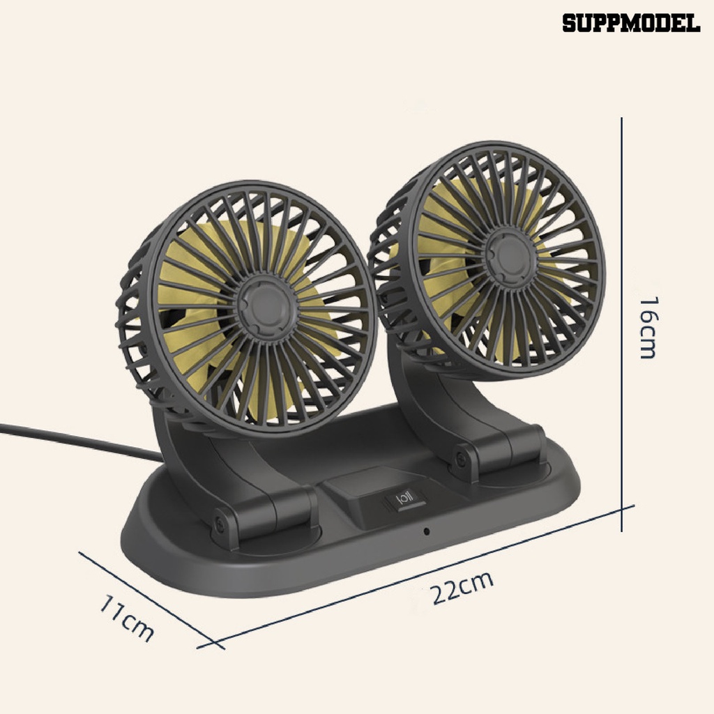 Kipas Angin Elektrik Mobil Kepala Ganda 2 Kecepatan 5 / 12 / 24V Rotasi 360 Derajat Untuk Sedan