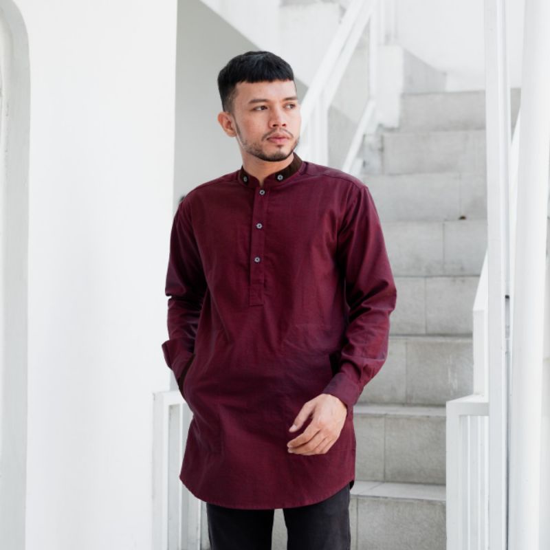 BAJU KOKO LENGAN PANJANG LIST HEDLONG FASHION MUSLIM MODEL KURTA KOKO PRIA