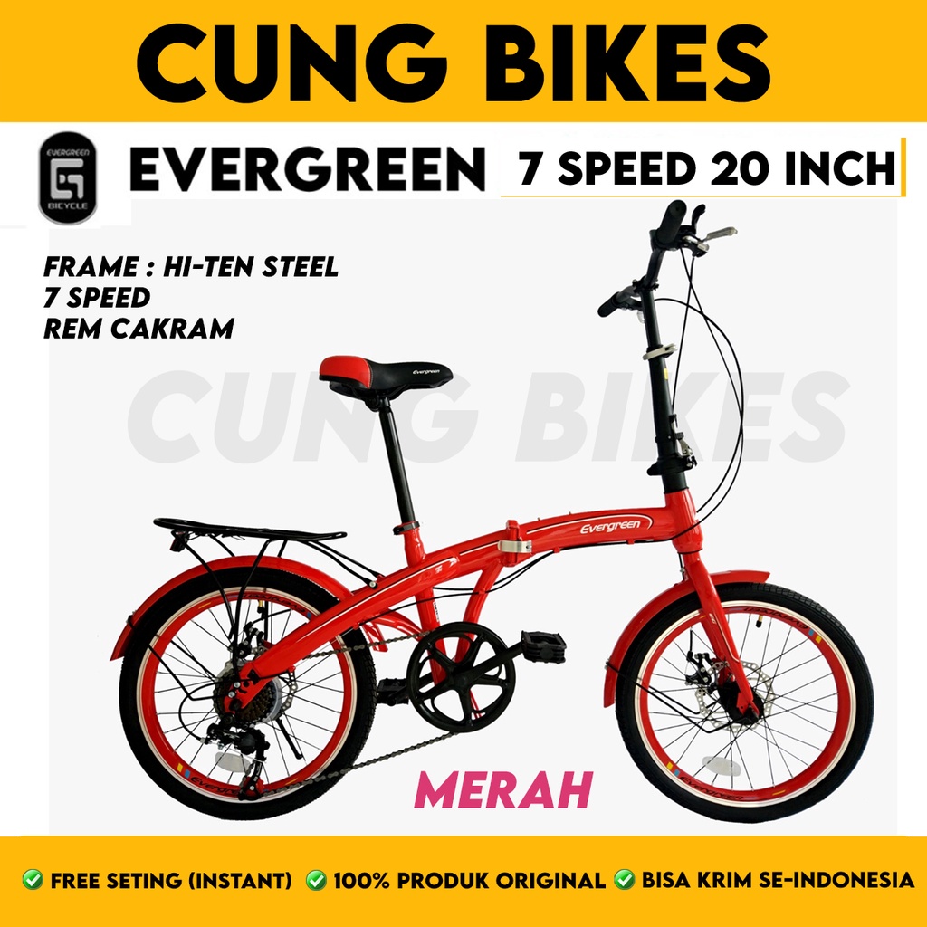 SEPEDA LIPAT 20 Inch EVERGREEN BEARING 7 SPEED dan Single Speed