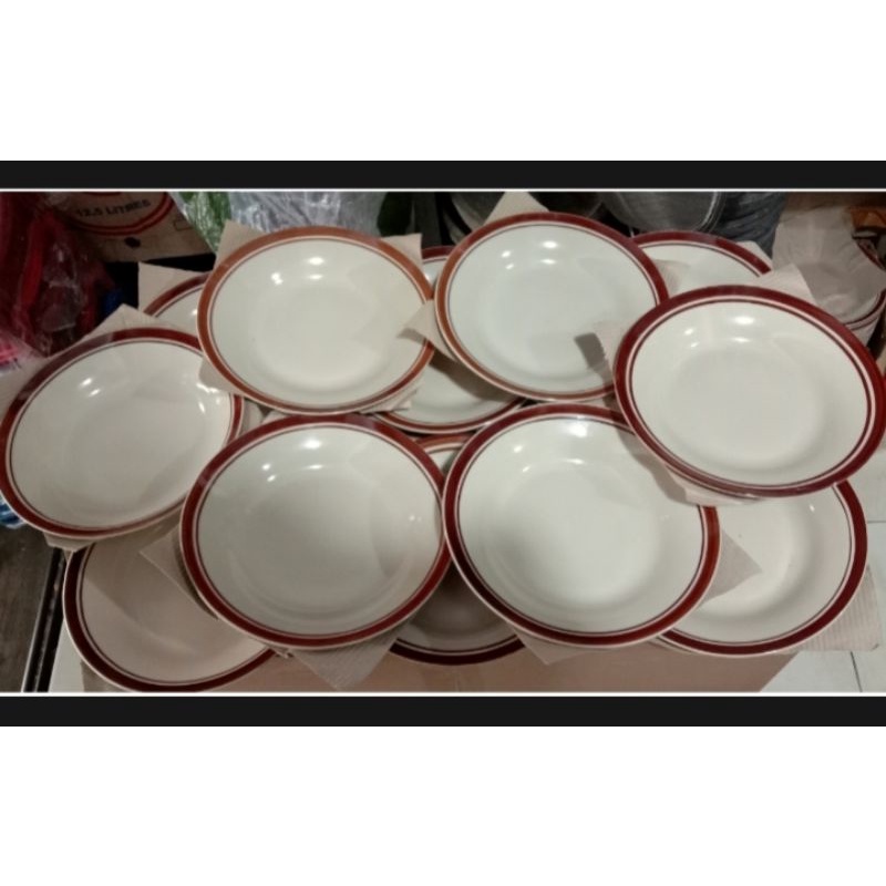 6 Pcs dan 12 Pcs Piring Makan Keramik Motif List Coklat
