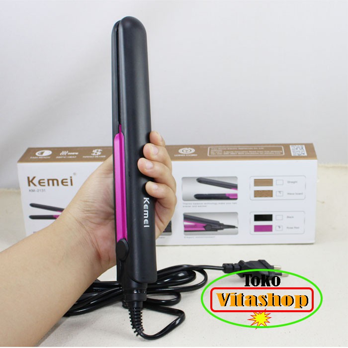 Kemei KM-2131 Catokan Rambut Catok Gerigi 2in1 Temperatur suhu