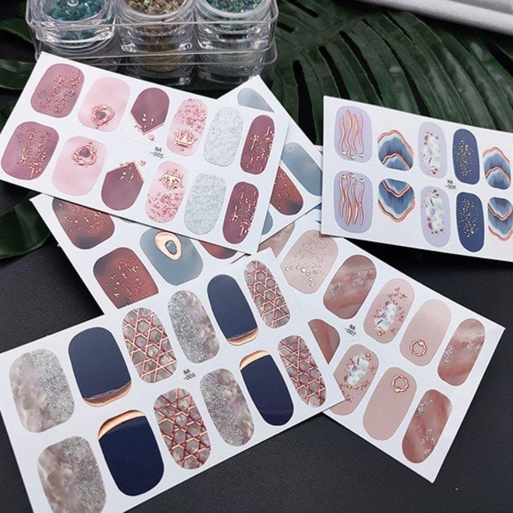 AUGUSTINA Agustina Self-Adhesive Stiker Kuku Tahan Air Rusak Berlian Imitasi Salon Kuku Nail Art Slider Relief Patung DIY Kuku Decals