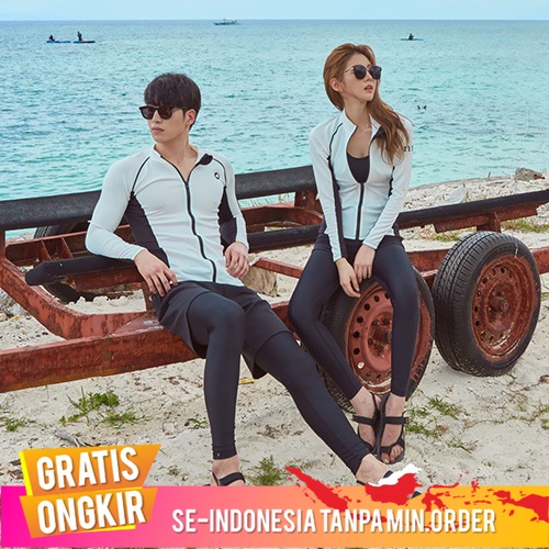 Pakaian Renang Beberapa Menyelam Pria  Wanita Warna Hitam  Putih Baju Renang Ketat Lengan Panjang Hi