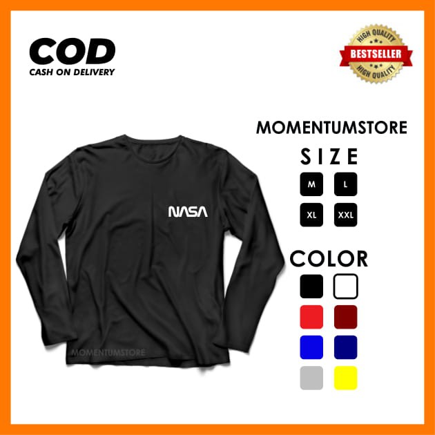 T-SHIRT NASA LOGO DADA LENGAN PANJANG / KAOS LENGAN PANJANG NASA / KAOS DISTRO NASA / KAOS PRIA