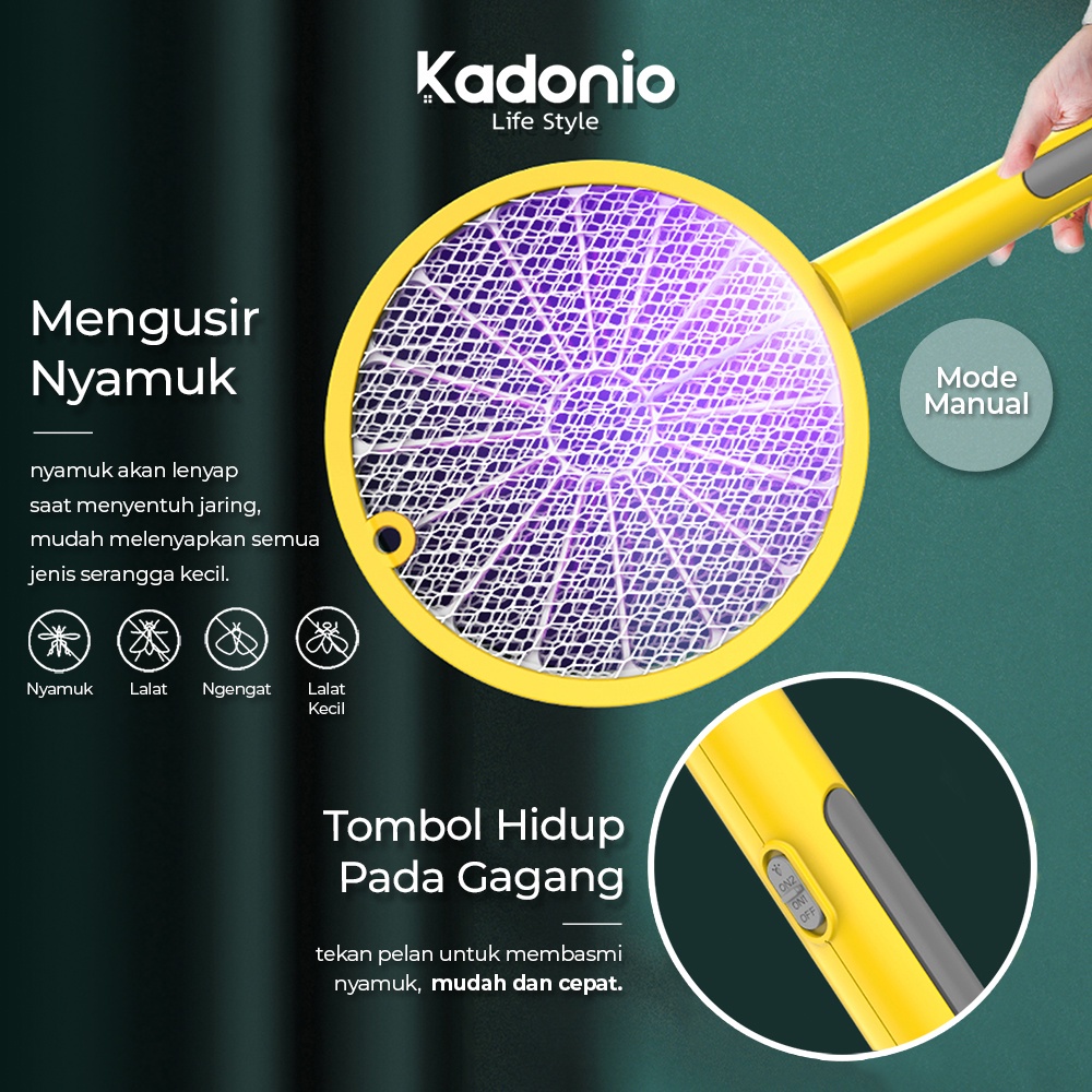 KADONIO Raket Nyamuk Listrik 2in1 Pembunuh Nyamuk Elektrik Mosquito Killer Lampu UV Usb Alat Nyamuk