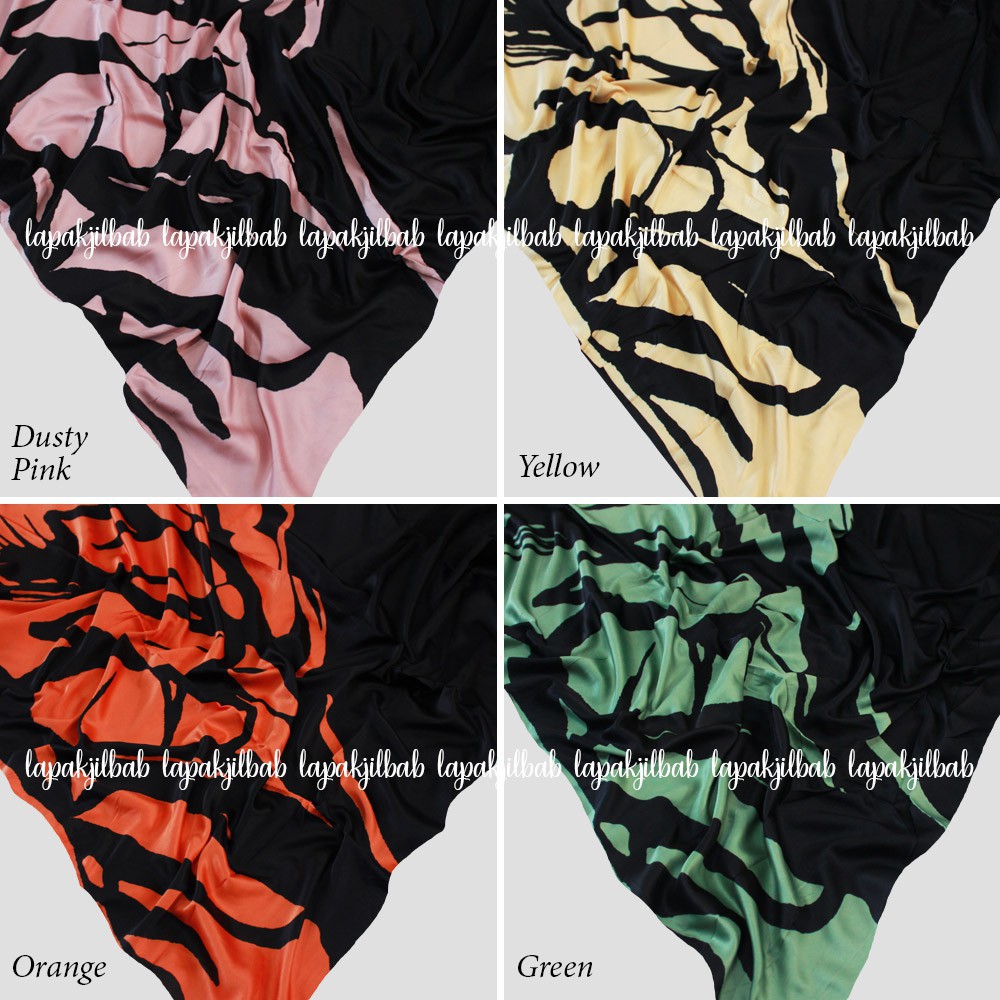 Jual Lapak Jilbab   Jilbab Segiempat Satin Black Lamiz Motif Elzaffa Limited