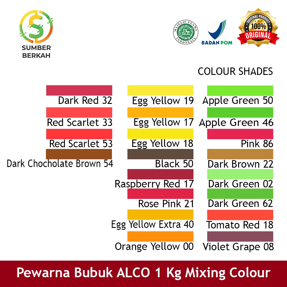 Pewarna Makanan Kue Bubuk ALCO mixing colour  1 Kg