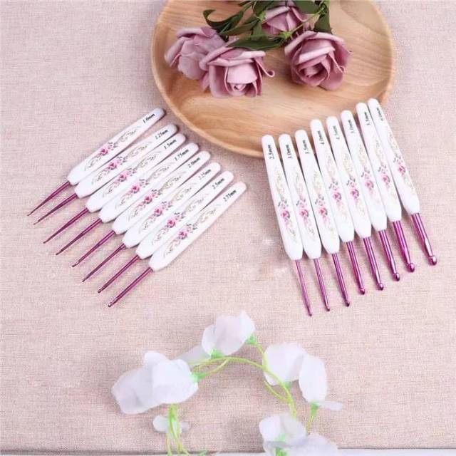 Jarum rajut alat rajut hakpen set 16pc 1.0-6.0mm dan tas cantik biru atau pink premium quality