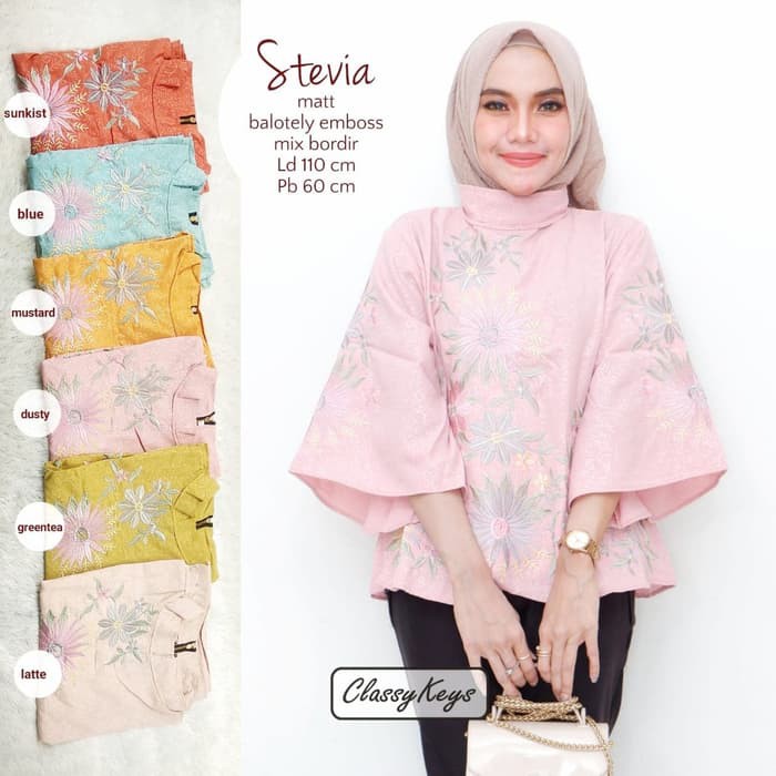 TRENDY Pakaian wanita muslim syari setelan ramadhan lebaran tunik stevia muslim modern modis unik lu