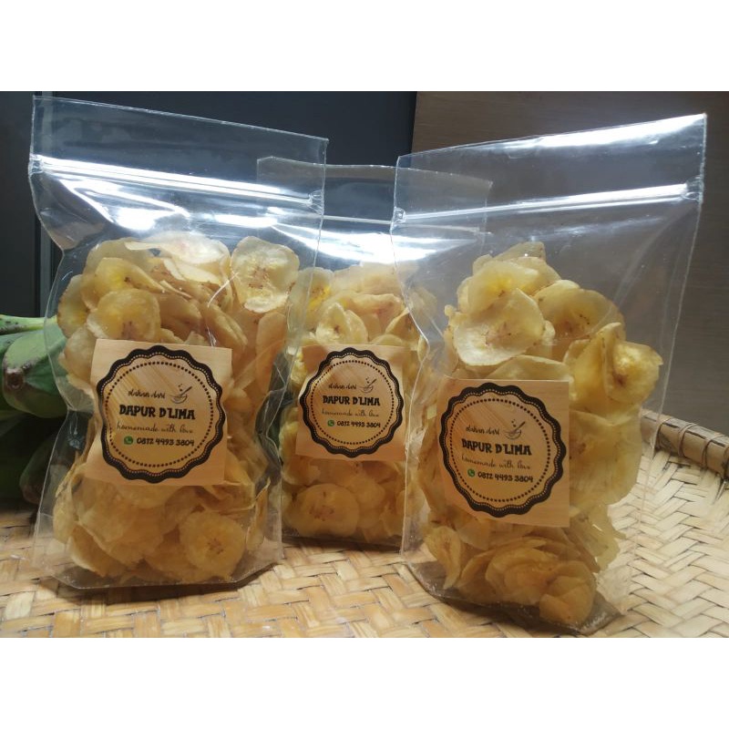

Termurah keripik pisang kepok DLIMA renyah, sehat, alami