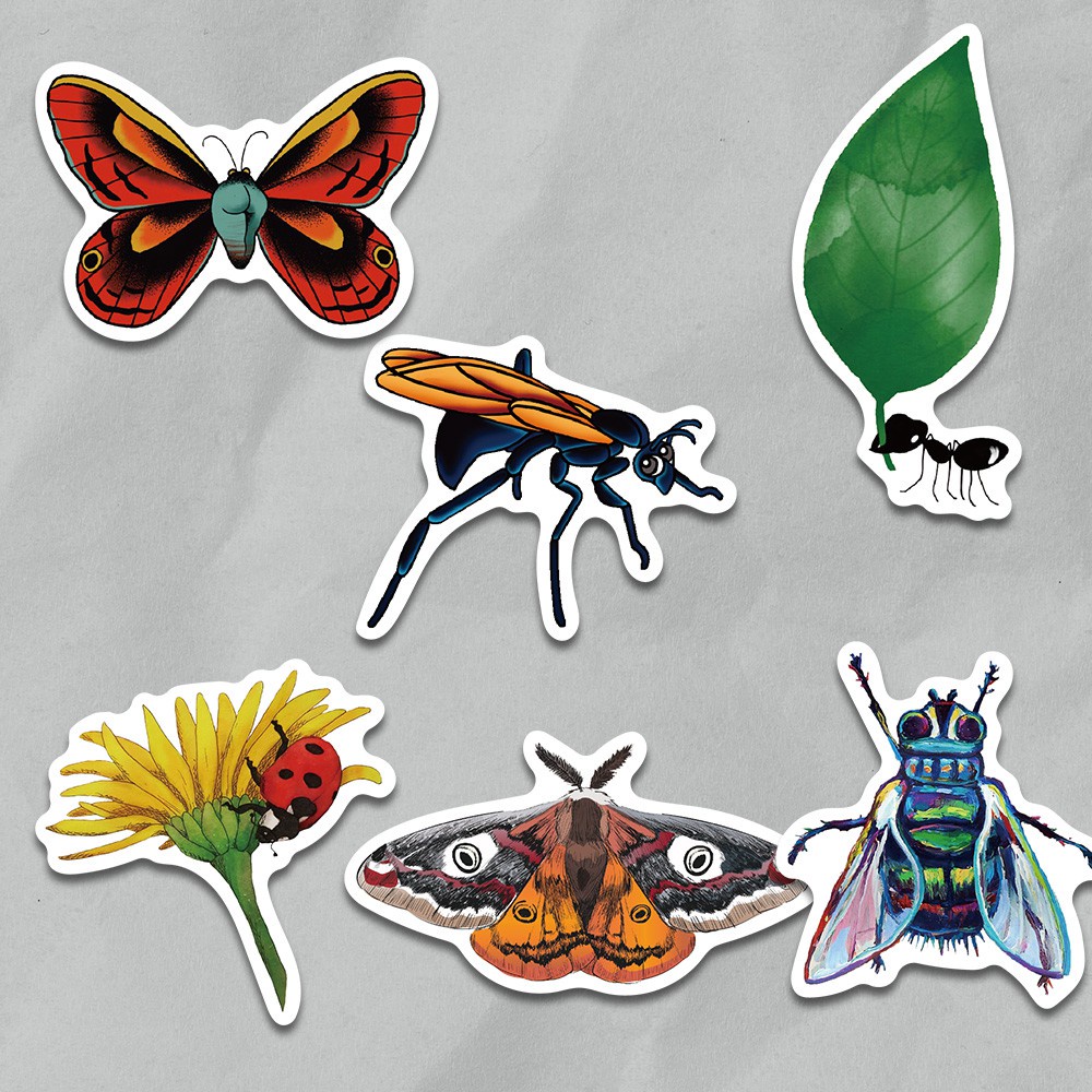 50PCS Nature Insect Stickers Animal Ant Ladybug Sticker for Bicycle Luggage Laptop Car Decal Educational Toys Stickers