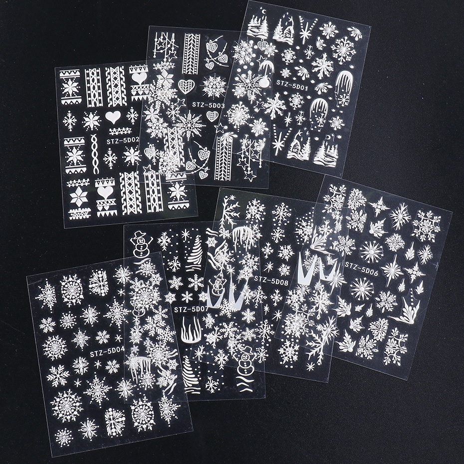 1 Sheet New Fashion 5D French Embossed Snowflake Snowman Christmas Design Nails Stickers / Manicure Art Decorations