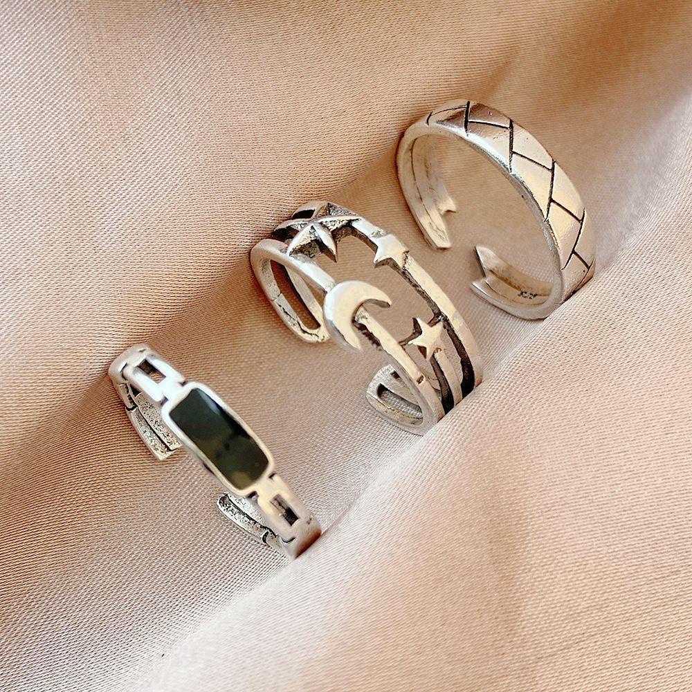 Lily Knuckle Rings Set Wanita Punk Berongga Logam BOHO Midi Rings