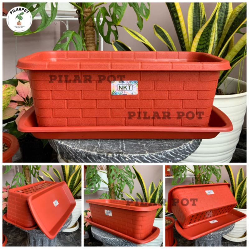 POT BUNGA TANAMAN PANJANG NKT RTG 01 MERAH BATA 37CM + TATAKAN BAWAH