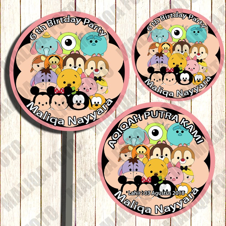 Jual Tsum Tsum Stiker Bulat & Topper Cupcake Ulang Tahun Anak ukuran 5