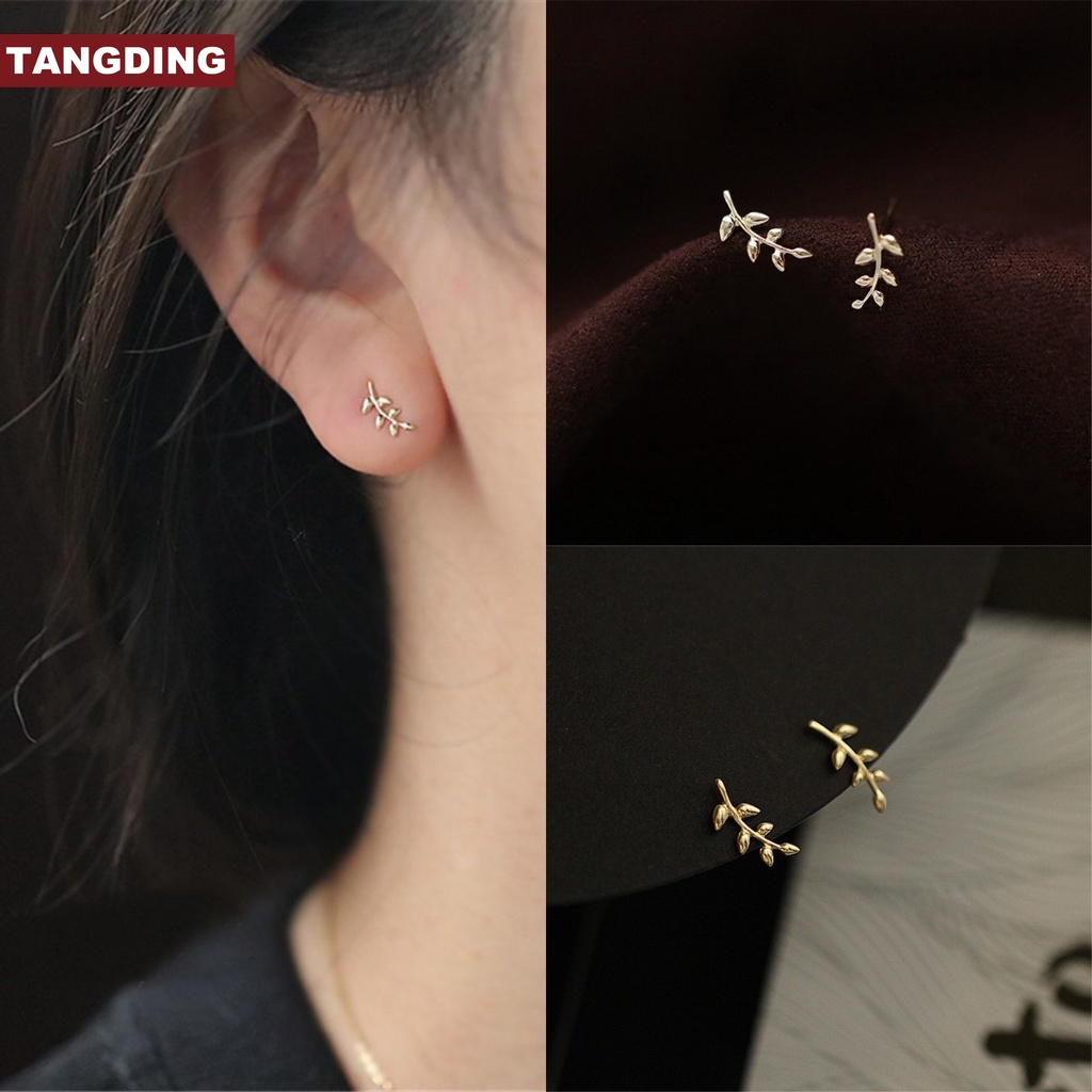 【COD Tangding】Simple Mini Temperament Leaves Branches Korea INS Small Earrings Earstuds Fashion Accessories Jewelry