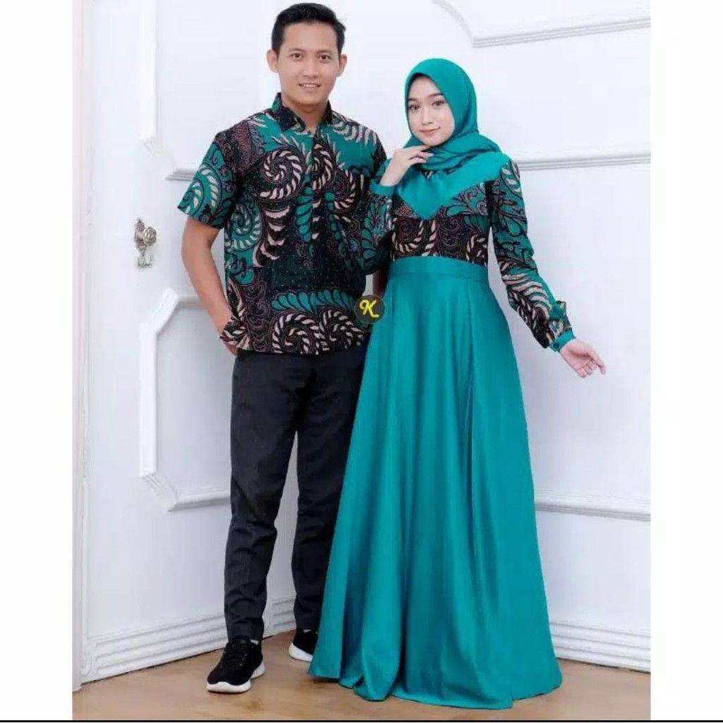 COUPLE KONDANGAN GAMIS SYARI BATIK KOMBINASI VELVET KEMEJA LENGAN PENDEK JUMBO