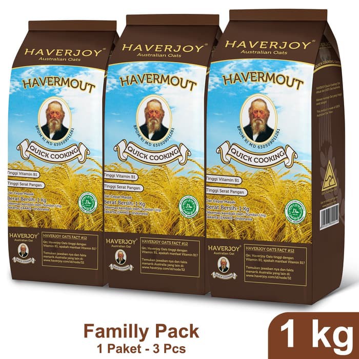 

[GOSEND] Haverjoy Family Pack Quick Cooking Oats 1kg - 3 Pcs