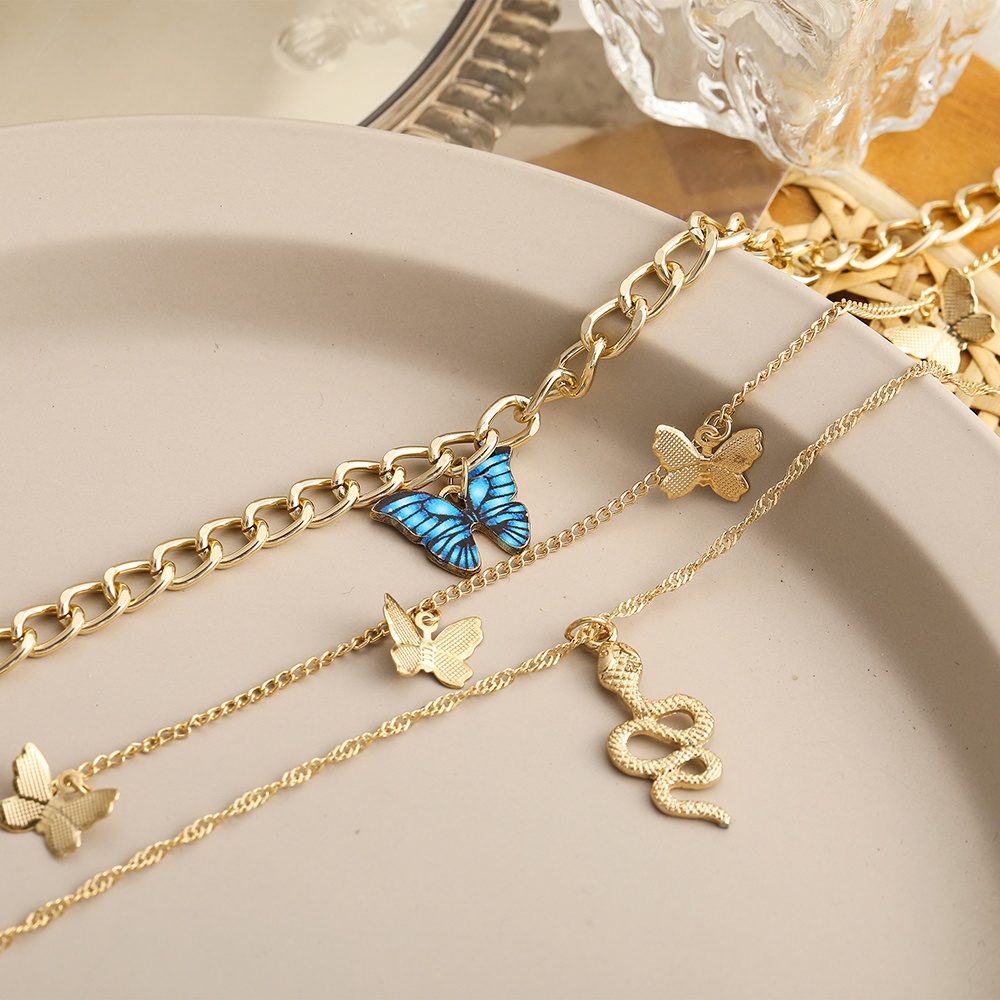 Multilayer Butterfly Gold Necklace Snake Chain Pendent Fashion Jewelry Women Accessories