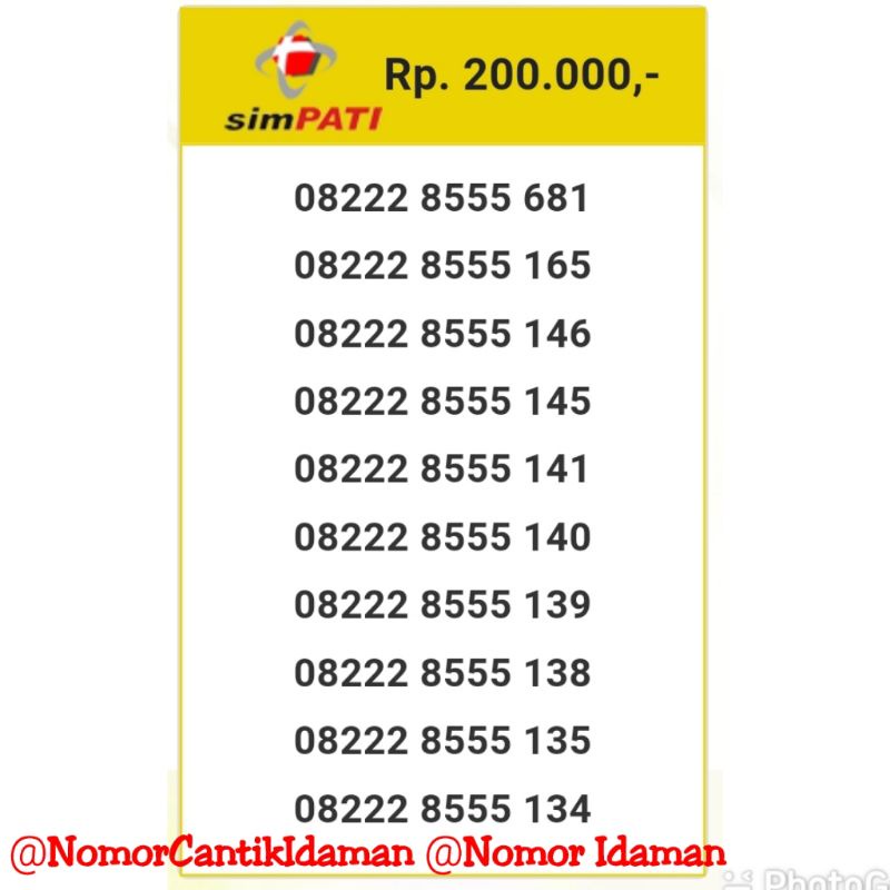 kartu perdana nomor cantik simpati 4g lte seri 8555 108 bmi8