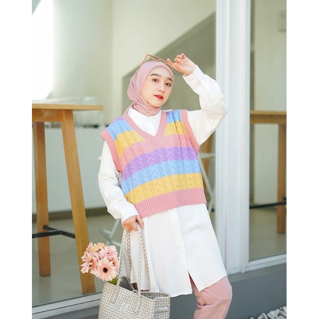 [BISA COD] ROMPI RAJUT WANITA -‘ RAINBOW CABLE VEST - ‘VEST RAJUT - ROMPI WANITA