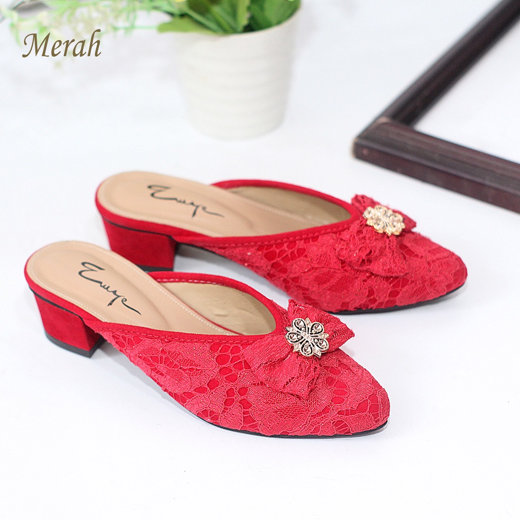 EMYE- Heels Pesta Bustong Anak-anak dan Remaja Brukat Glitter Pita Original Terbaru Murah Mewah