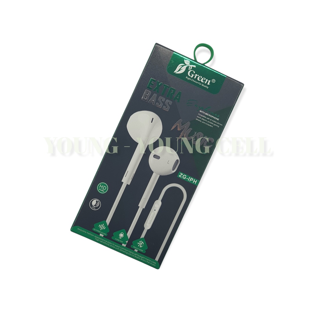 HANDSFREE MEGA BASS ZGREEN IP + VOLUME CONTROL 3.5MM / EARPHONE / HENSET UNIVERSAL OPPO VIVO XIAOMI REALME IPHONE SAMSUNG