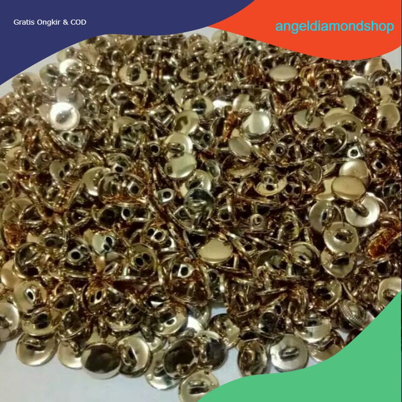 Isi 120 pcs Diameter 9 - 11 - 13 mm - Kancing Baju Jamur Emas Polos Datar - Kancing Emas