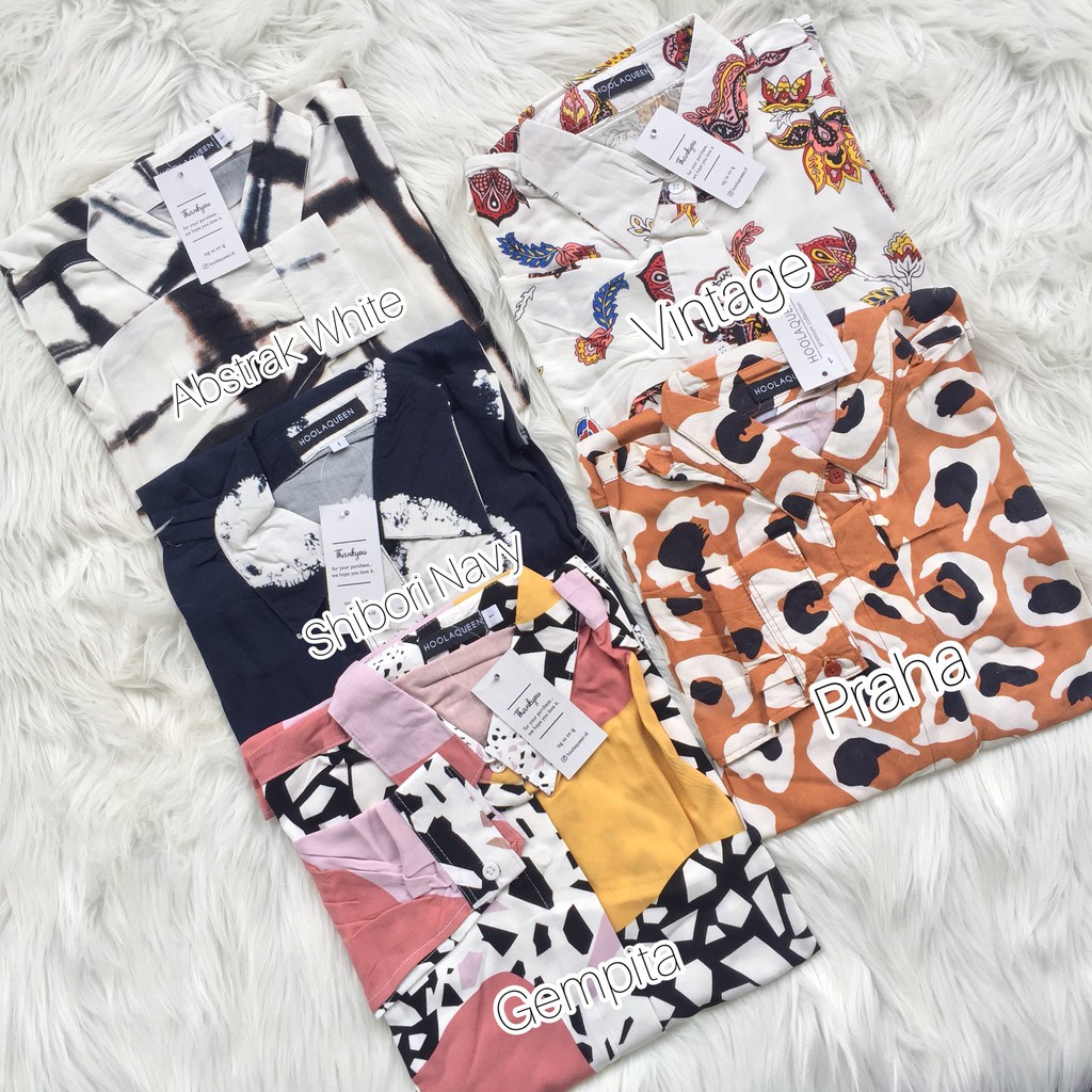 KEMEJA PENDEK RAYON KEMEJA CEWEK MOTIF PATTERN KEMEJA MOTIF MURAH KEMEJA LENGAN PENDEK HOOLAQUEEN