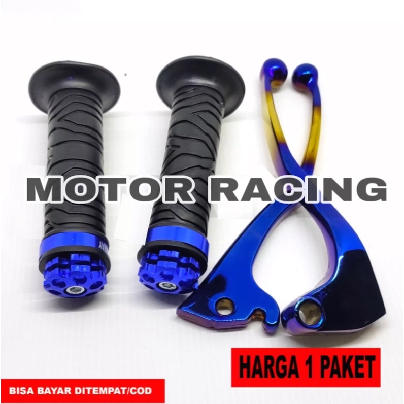 Handle rem kopling standar 2 tone fu /verza / tiger / mega pro / gl pro / primus / cb 150r / cbr 150r / sonic SEPAKET GRIP MOTOR JALU STANG FLOWER BIRU