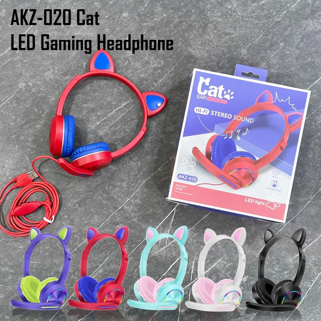 HANDSFREE HEADSET HEADPHONE GAMING MUSIC KABEL CAT LED AKZ 020 MURAH.