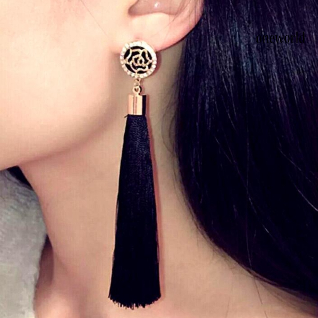 OW@ 1 Pair Women Earrings Anti-rust Eye-catching Durable Bohemia Tassels Earrings for Prom