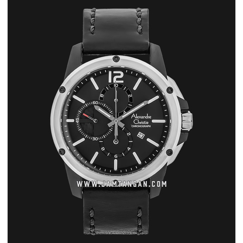 Alexandre Christie AC 6486 MC LTBBABA Chronograph Men Black Dial Black Leather Strap