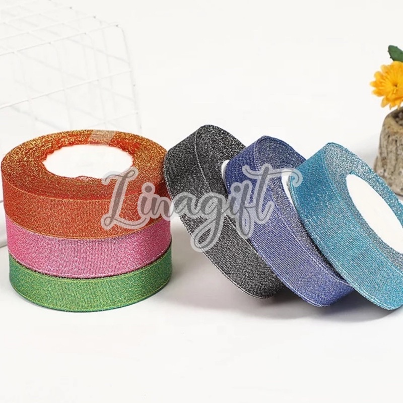 ( Rol 20 Yard ) PITA METALLIC GLITTER 1/2 INCH / 1.2 CM / 0.5 IN - PITA METALIK GLITER HIASAN KADO / PARCEL / HAMPERS
