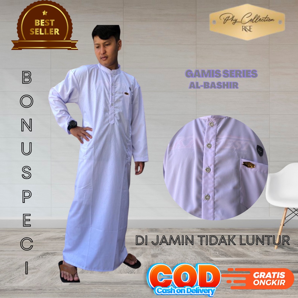 Baju Jubah Gamis Pria Laki Laki Dewasa Cowok Remaja Model Haromain Motif Embos Lengan Panjang Ukuran S M L XL XXL