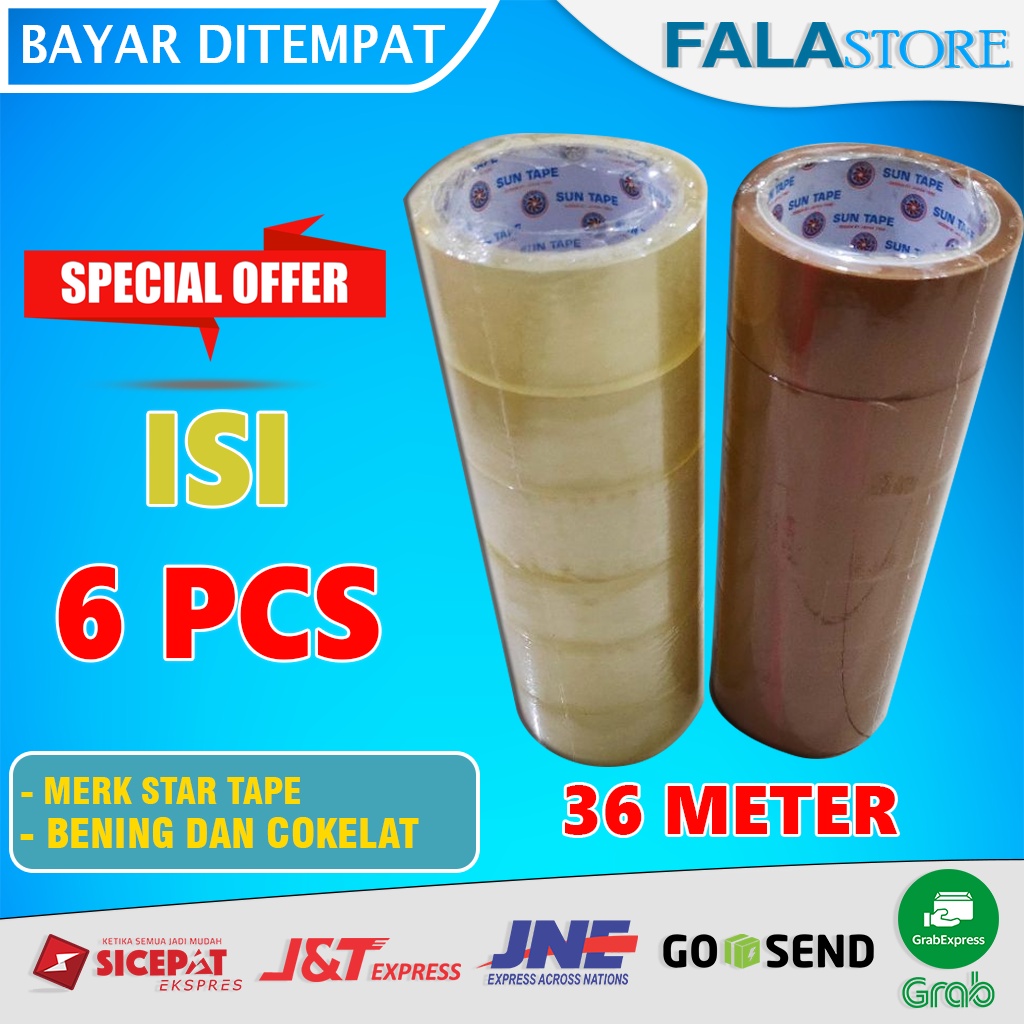 

Solasi Isolasi Solatip Solatif Lakban Bening Coklat Kuat 4,5cm x 35m 1 Roll Isi 6 PCS