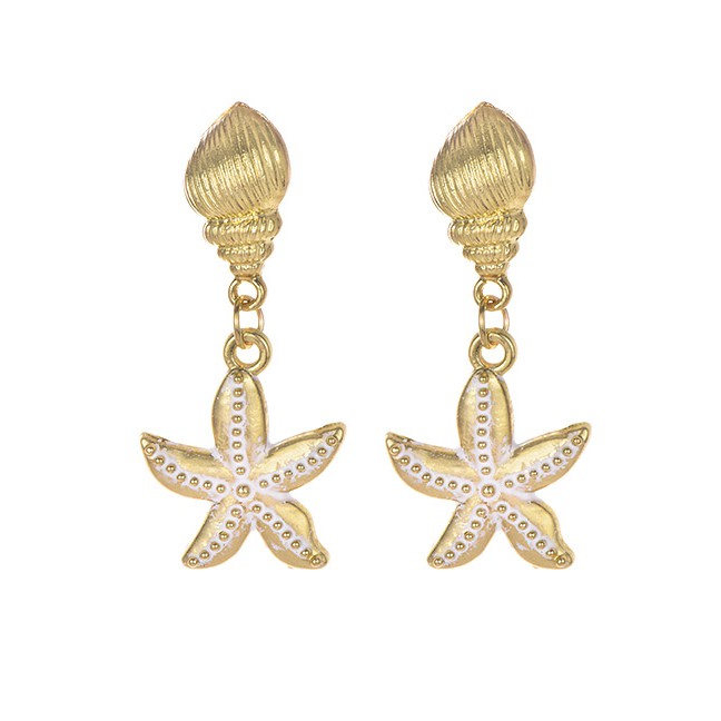 LRC Anting Tusuk Fashion Gold Alloy Conch Starfish Stud Earrings F49143