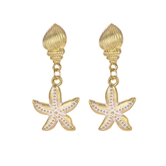 LRC Anting Tusuk Fashion Gold Alloy Conch Starfish Stud Earrings F49143