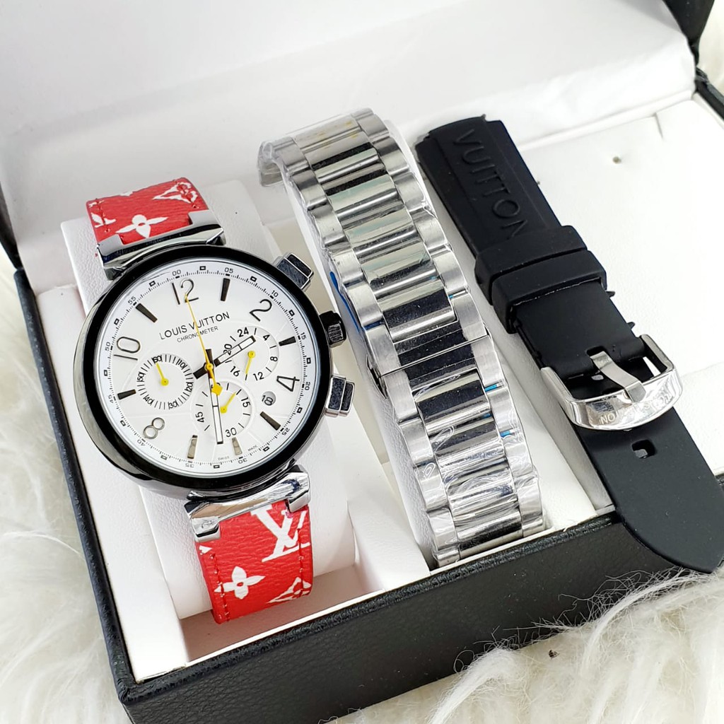 Jam Tangan Wanita Lv5350 Vp Paket Rantai  & Rubber Chrono Aktif Free Box & Baterai