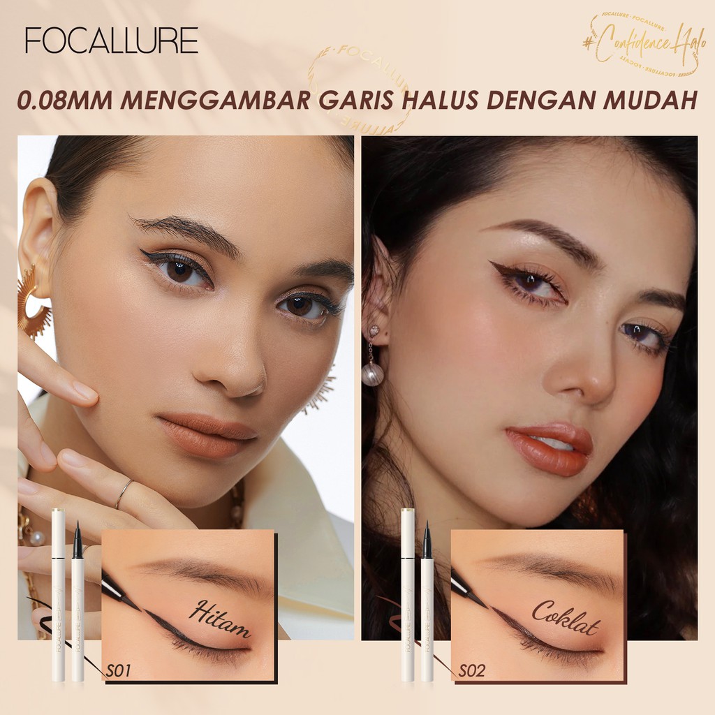 Focallure's Ultrafine quick-dry tahan air liquid eyeliner (0.08mm/0.1mm) tahan air dan tahan lama #ConfidenceHalo