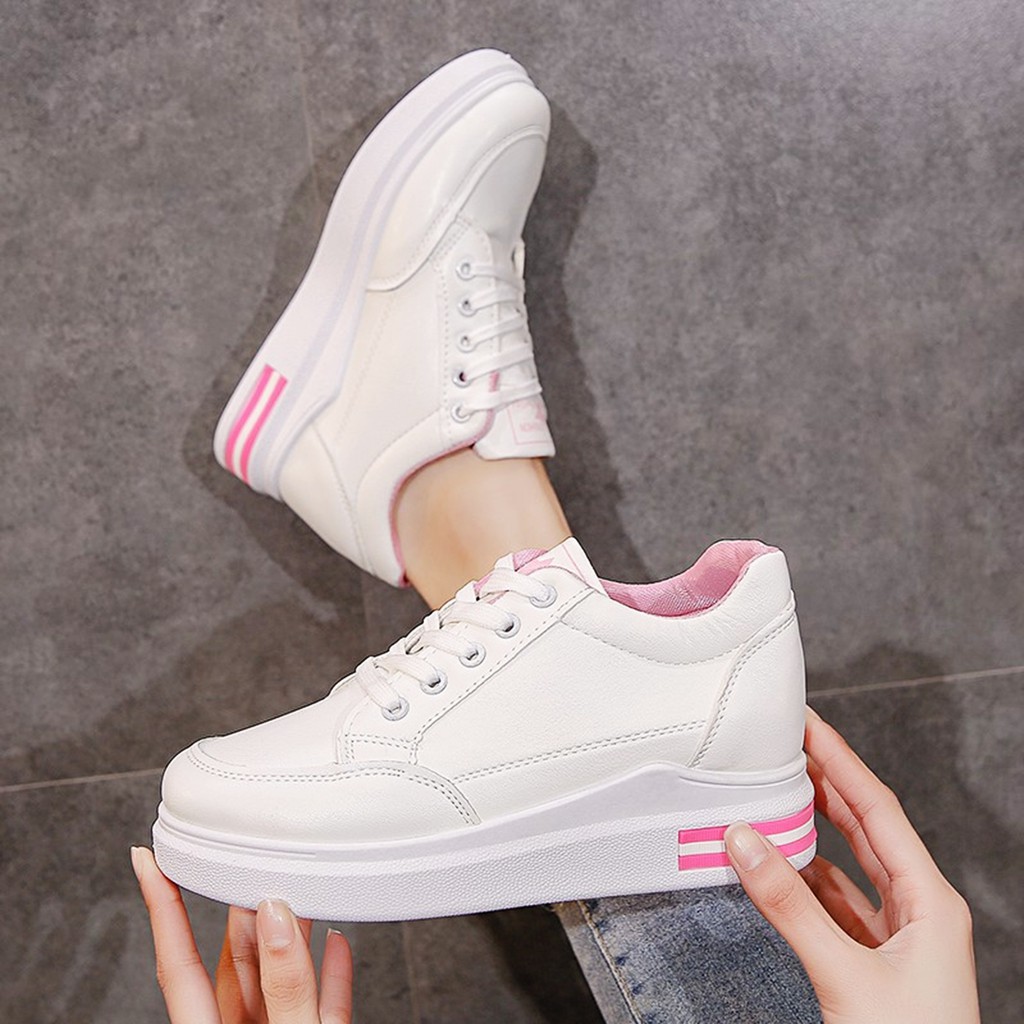 Sepatu Sneakers Wanita Sepatu Import Perempuan Fashion Korea Sepatu Modis Keren Warna Santai SP-055-B2 - Pink (Sol Baru)
