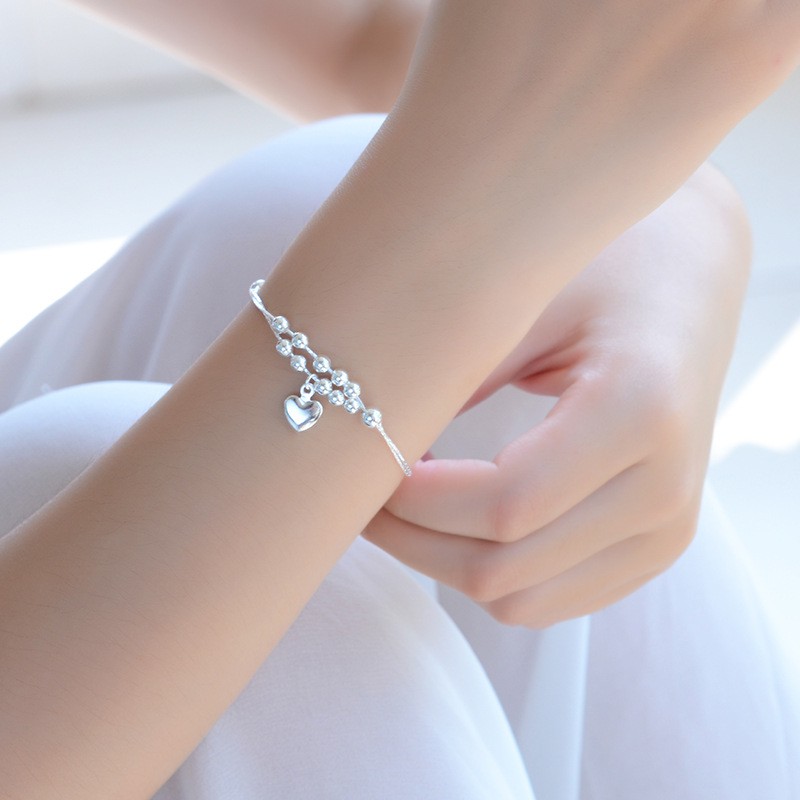 S925 Silver Heart Pendant Chain Bracelet Ladies Flower Bracelet