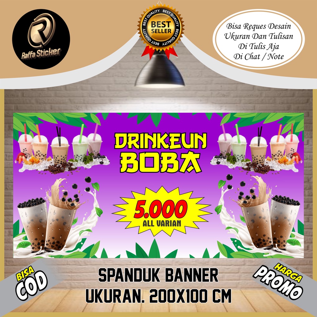 Jual Spanduk Banner Backdrop Boba Spanduk Minuman Boba Ungu Viral Termurah Ukuran 2x1 M 3138