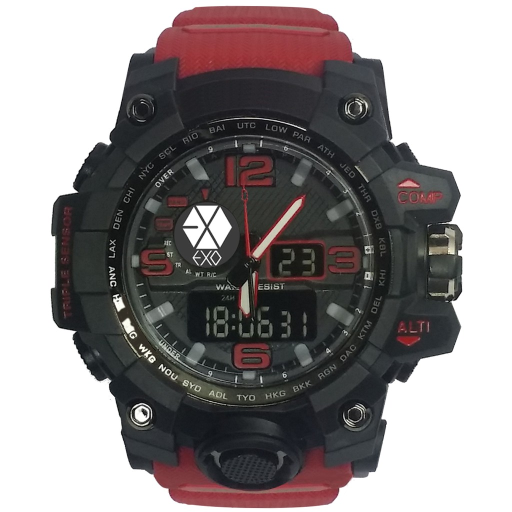 (Istimewa Bossque) Jam Kpop EXO Double Time Tali Merah Marun (Exclusive)