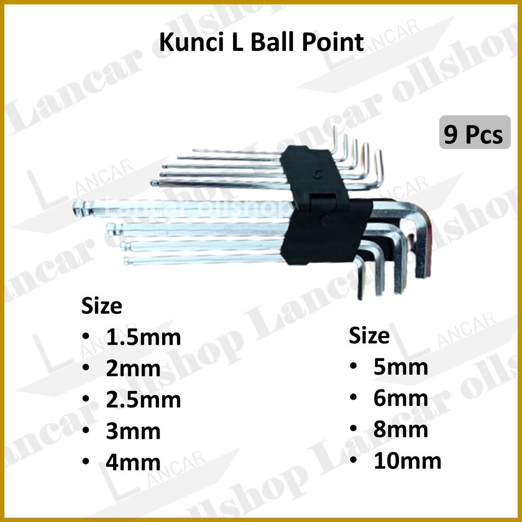 Kunci L panjang 1 set isi 9 pcs BallPoint Xtra Long / Kunci L Set