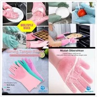 Sarung Tangan Lap SILIKON Sabut DURI cuci piring Silicone Gloves Magic Spon NEW