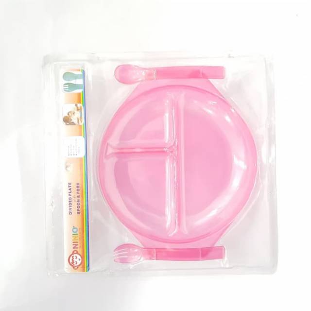 Piring dan sendok makan bayi set sekat 3 devided plate with spoon feeding set piring BPA FREE S1