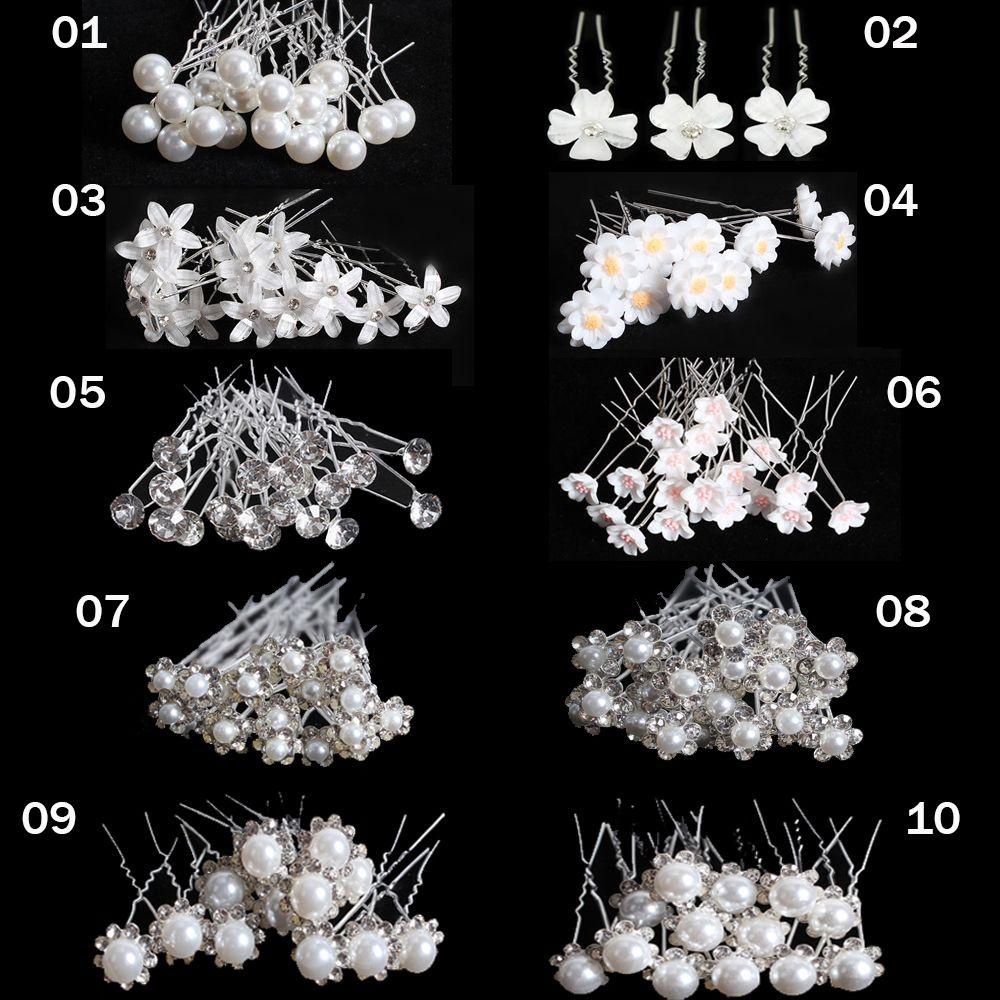 20pcs hairpins U shape flower design pearl accent crystal rhinestone for Bride